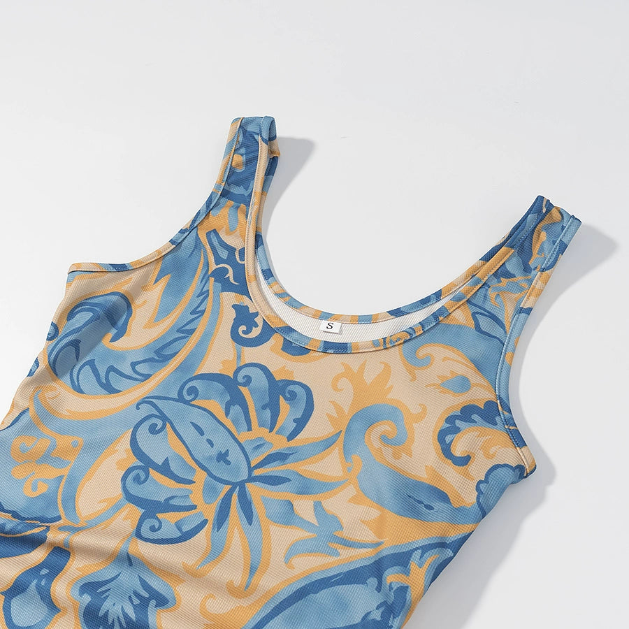 فستان صيفي بلا أكمام بتصميم شراشيب مطبوعة