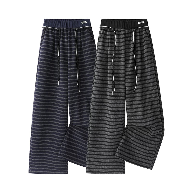 Fleece-Lined Striped Wide-Leg Pants