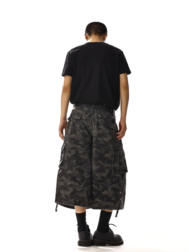 Camouflage Wide Leg Cropped Cargo Pants
