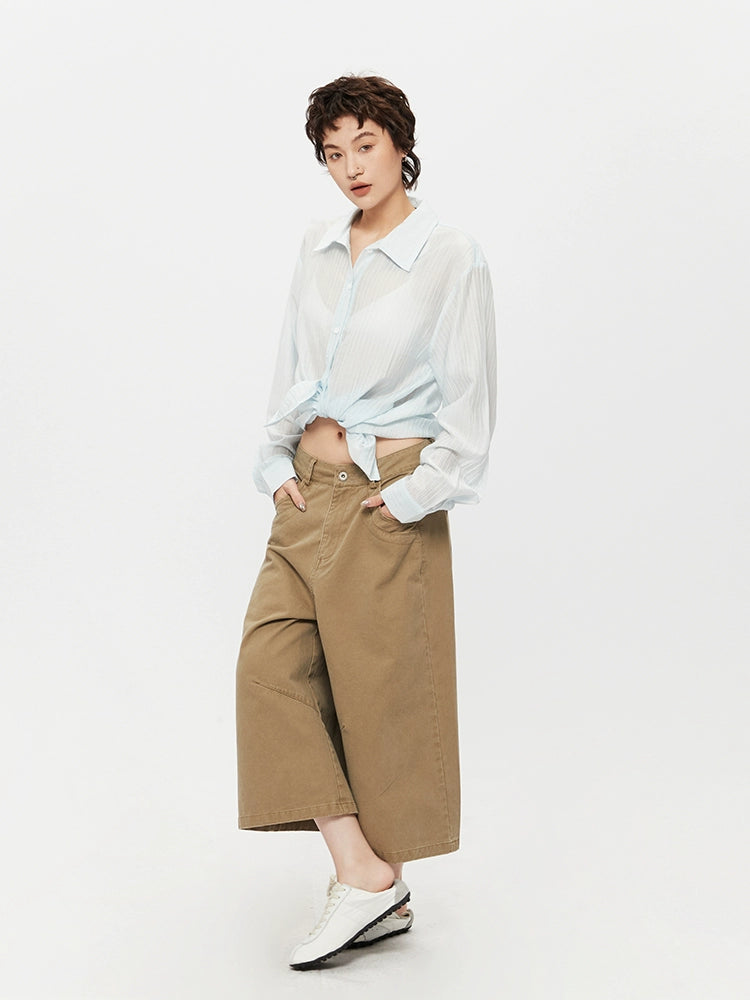 Sheer Long Sleeve Button-Up Shirt
