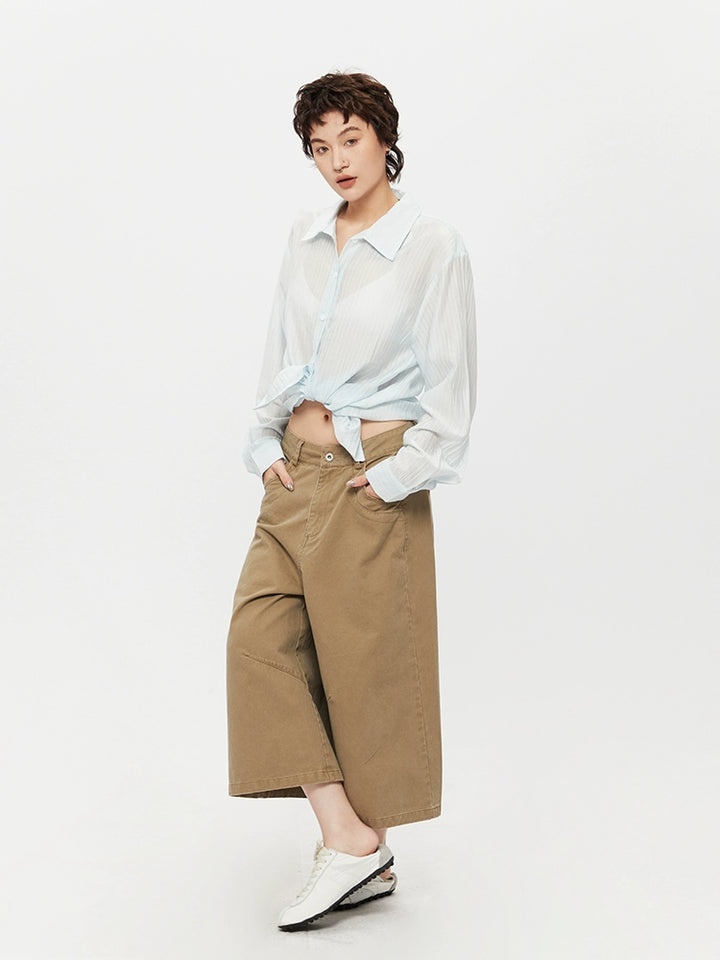 Sheer Long Sleeve Button-Up Shirt