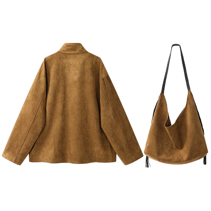 Suede Stand Collar Classic Style Coat