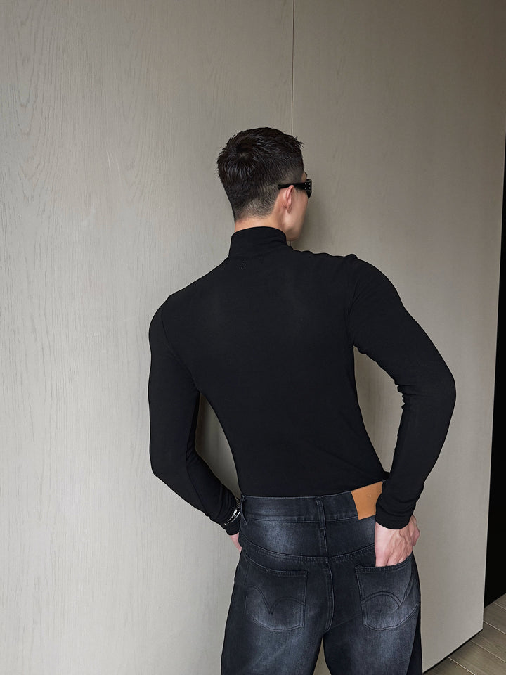 Minimalist Slim Half Turtleneck Knit Top