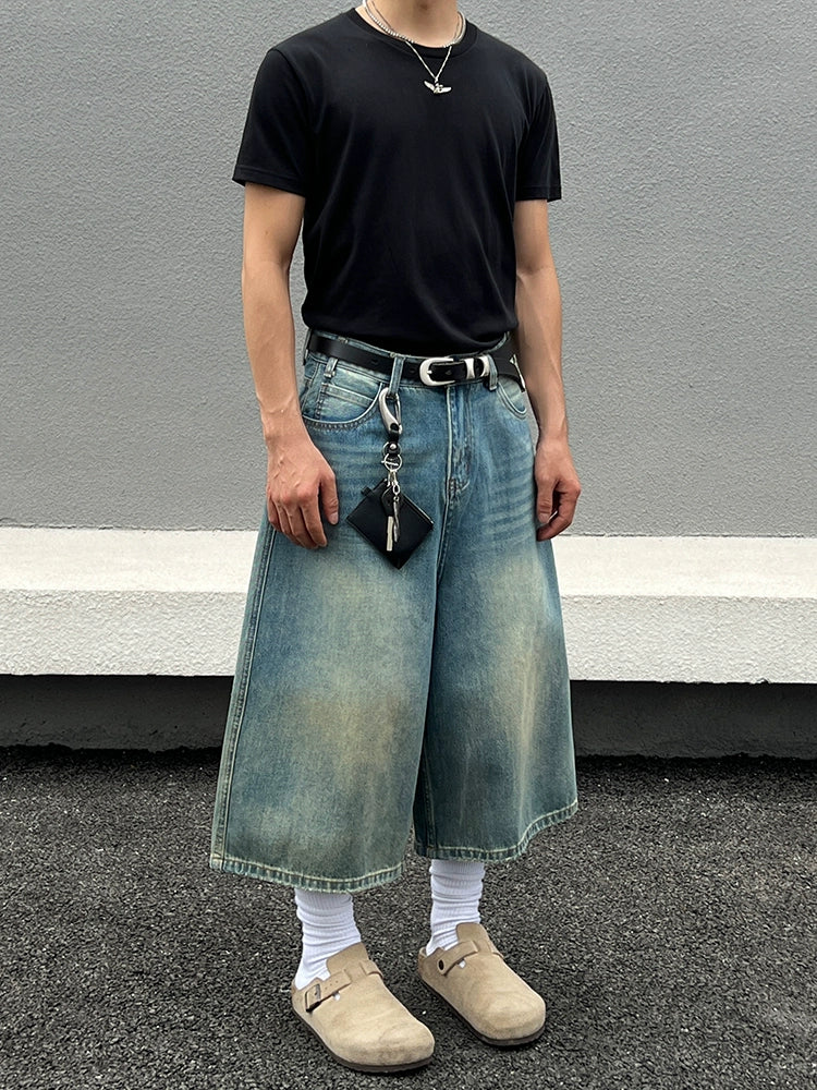Vintage Wide-Leg Cropped Denim Pants