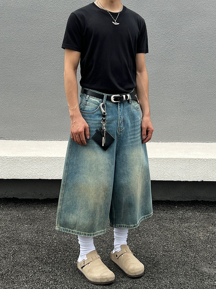Vintage Wide-Leg Cropped Denim Pants