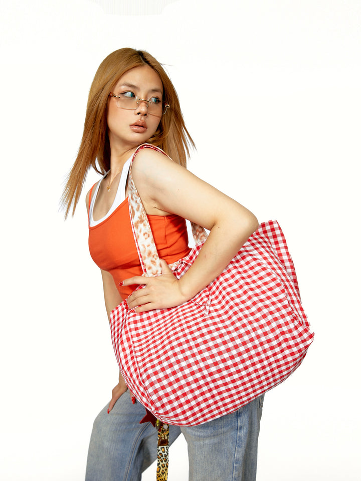 Leopard Print Canvas Large Shoulder Bag