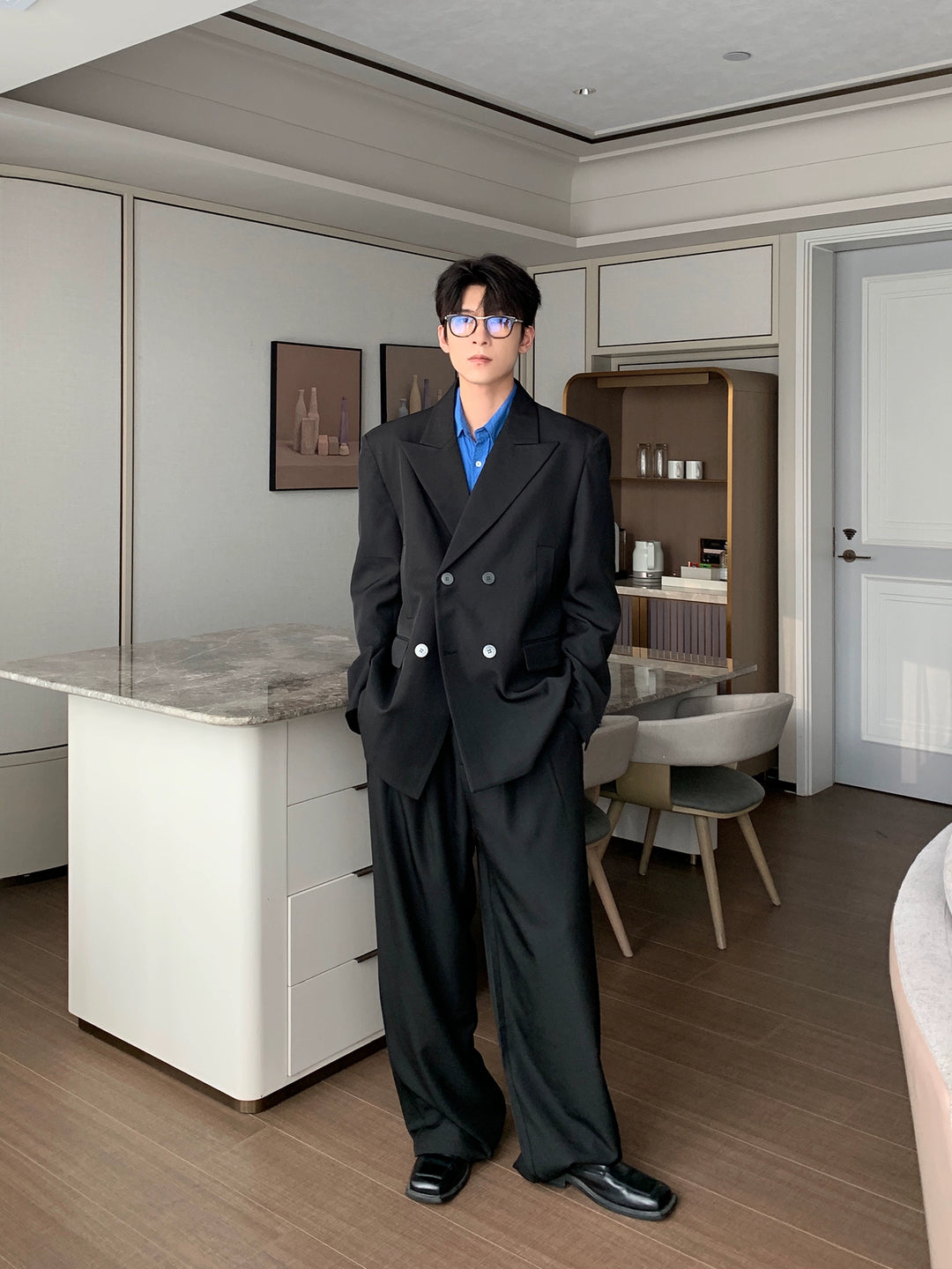 Double-Breasted Suit with Peaked Lapel Pants