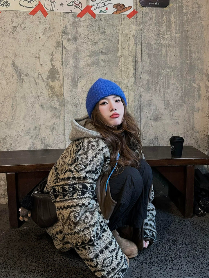 Fair Isle Lambswool Plush Retro Coat