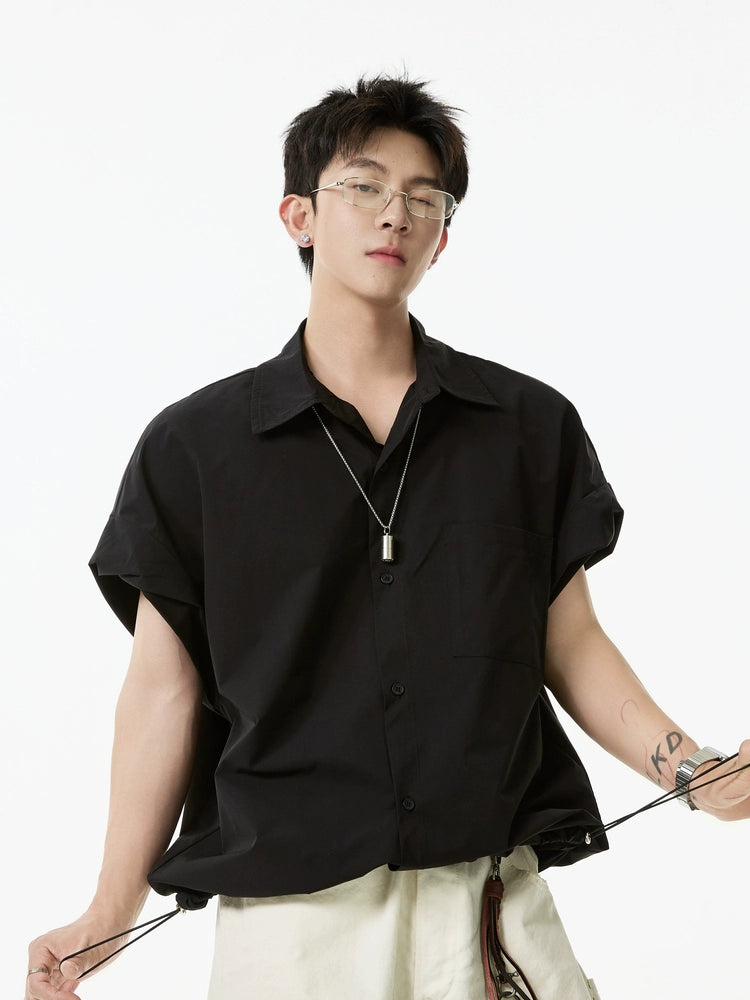 Drawstring Hem Short Sleeve Shirt