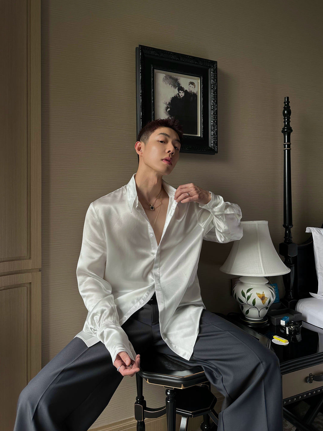 Retro Satin Long Sleeve Casual Shirt