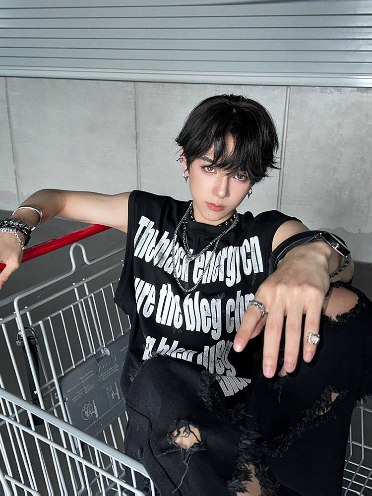 Sleeveless Graphic Loose Fit Street Vest