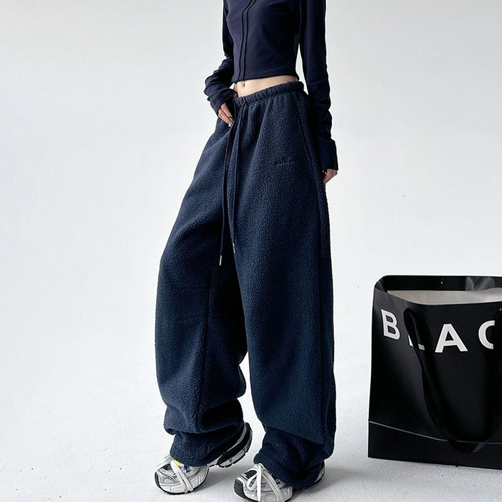 Bouclé Wool Drawstring Straight Leg Pants