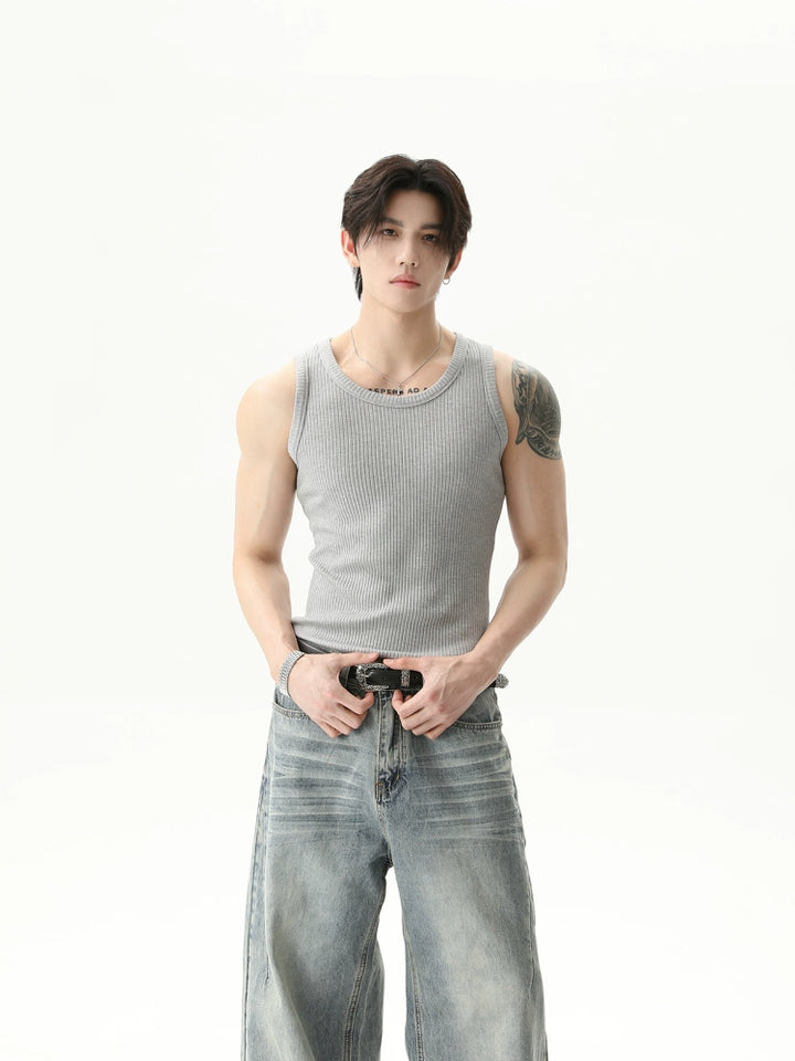 Ribbed Knitted Sleeveless Sports Vest