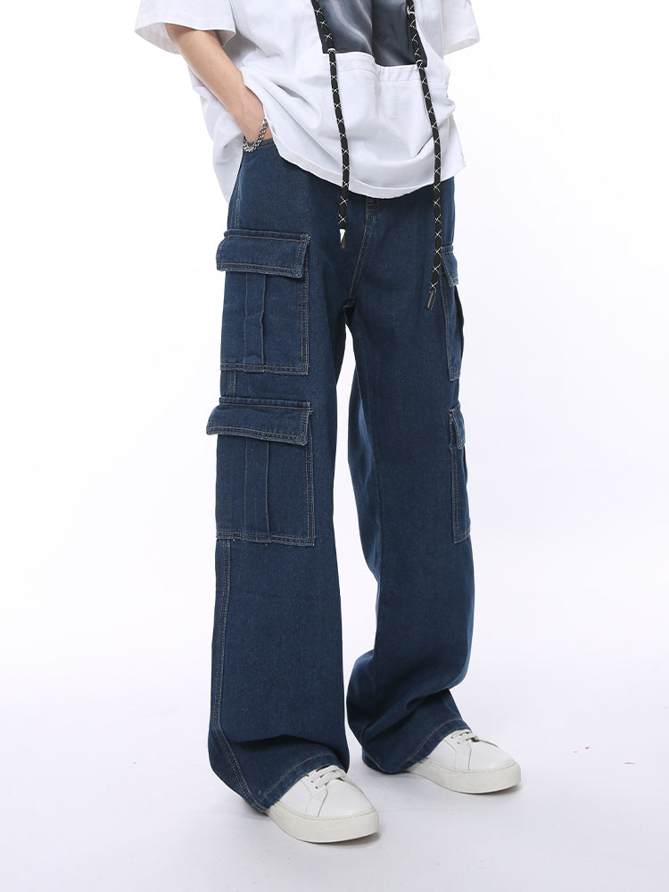 Jeans larghi a gamba larga con più tasche
