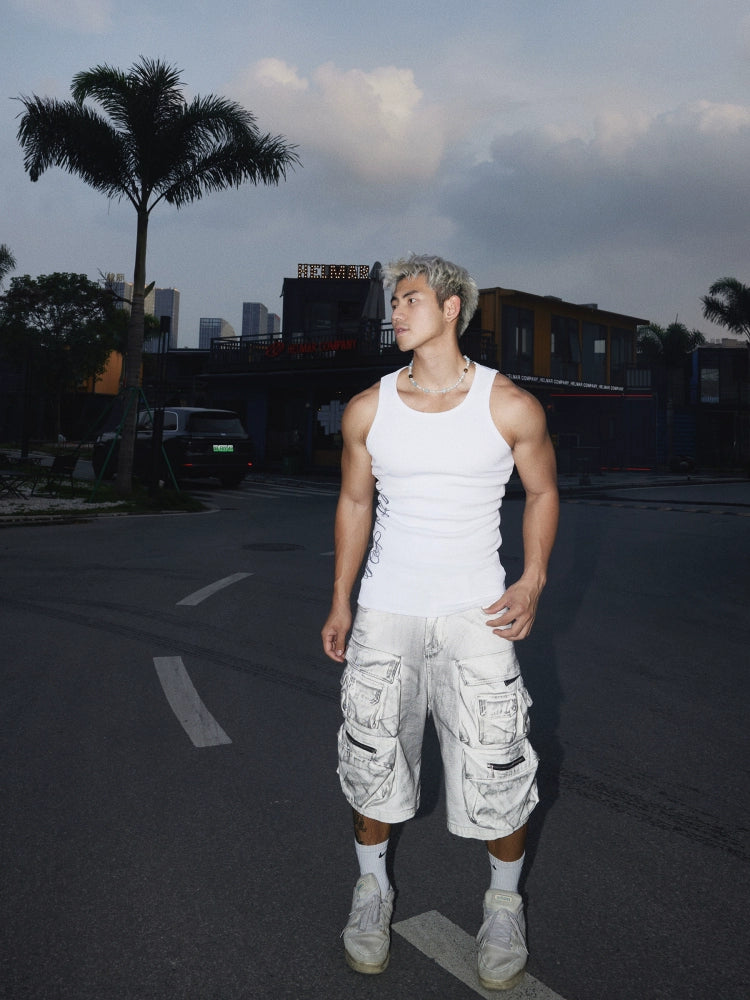 Retro Sleeveless Letter Print Slim Vest