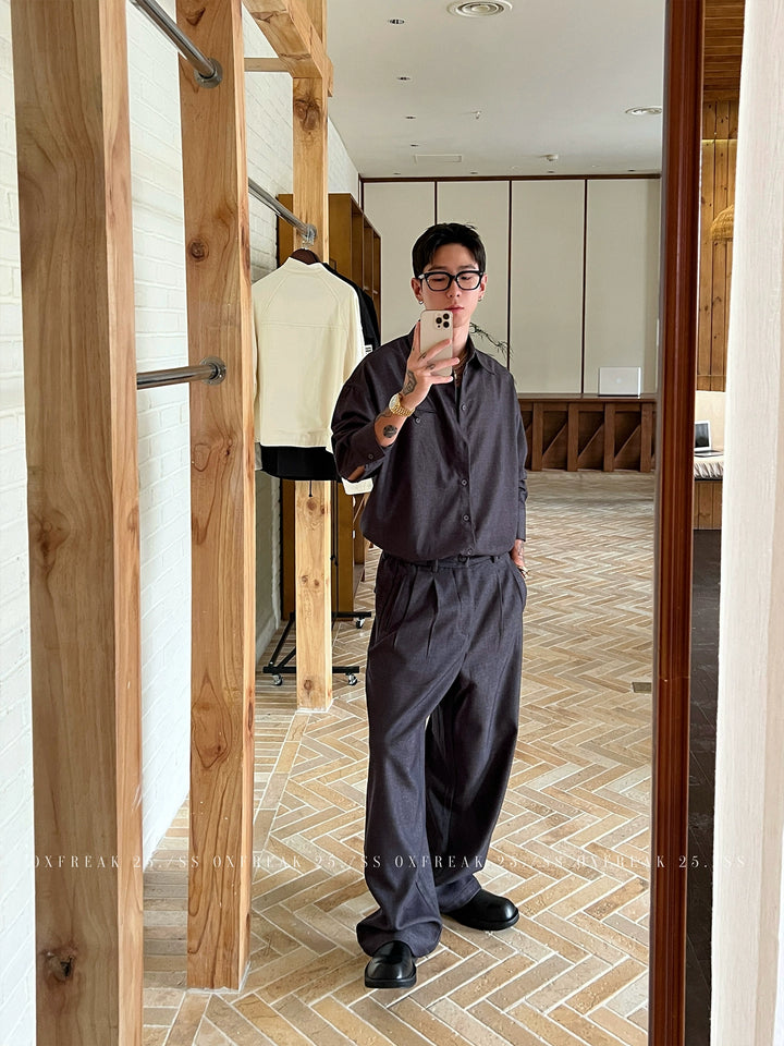 Pleated Wool Blend Casual Pants