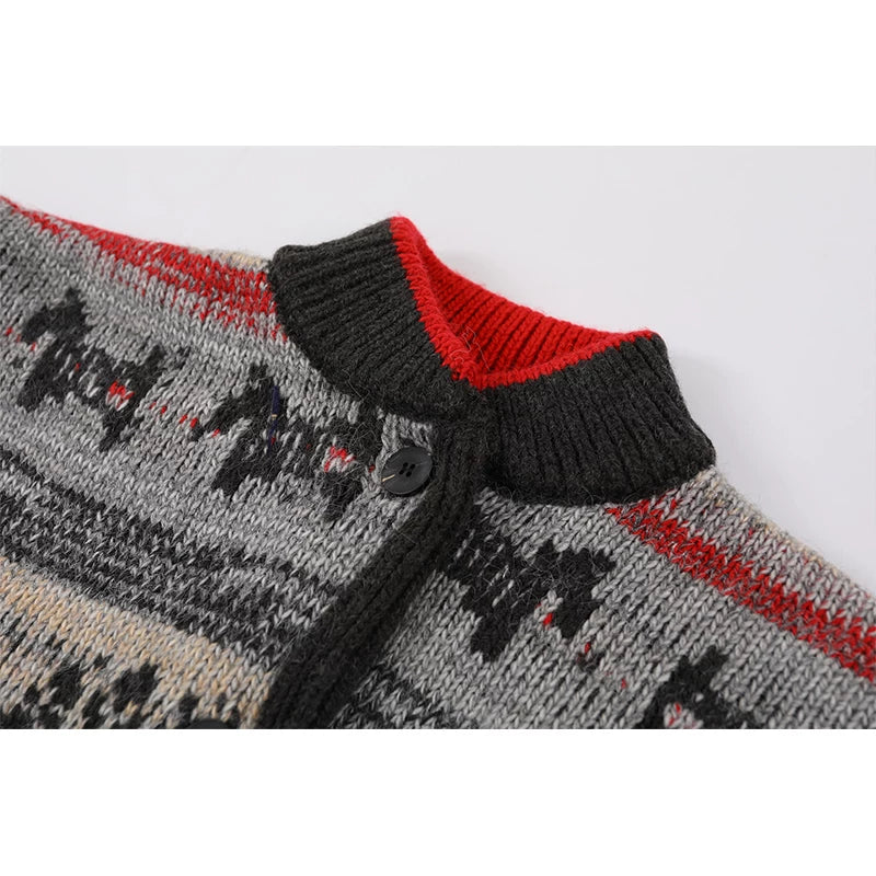 Retro Pattern Knit Button Sweater