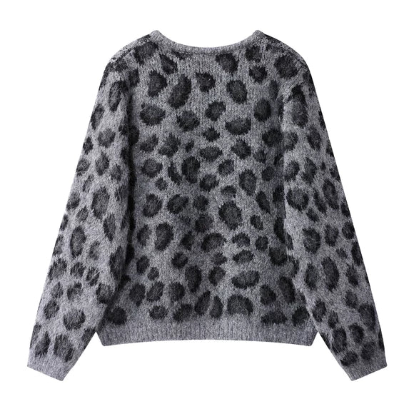 Leopard Print Knit Cardigan Sweater