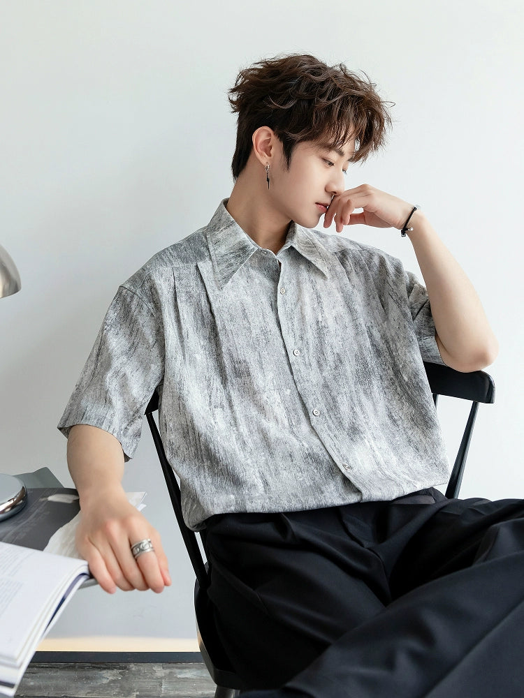 Loose Fit Pleated Short Sleeve Shirt