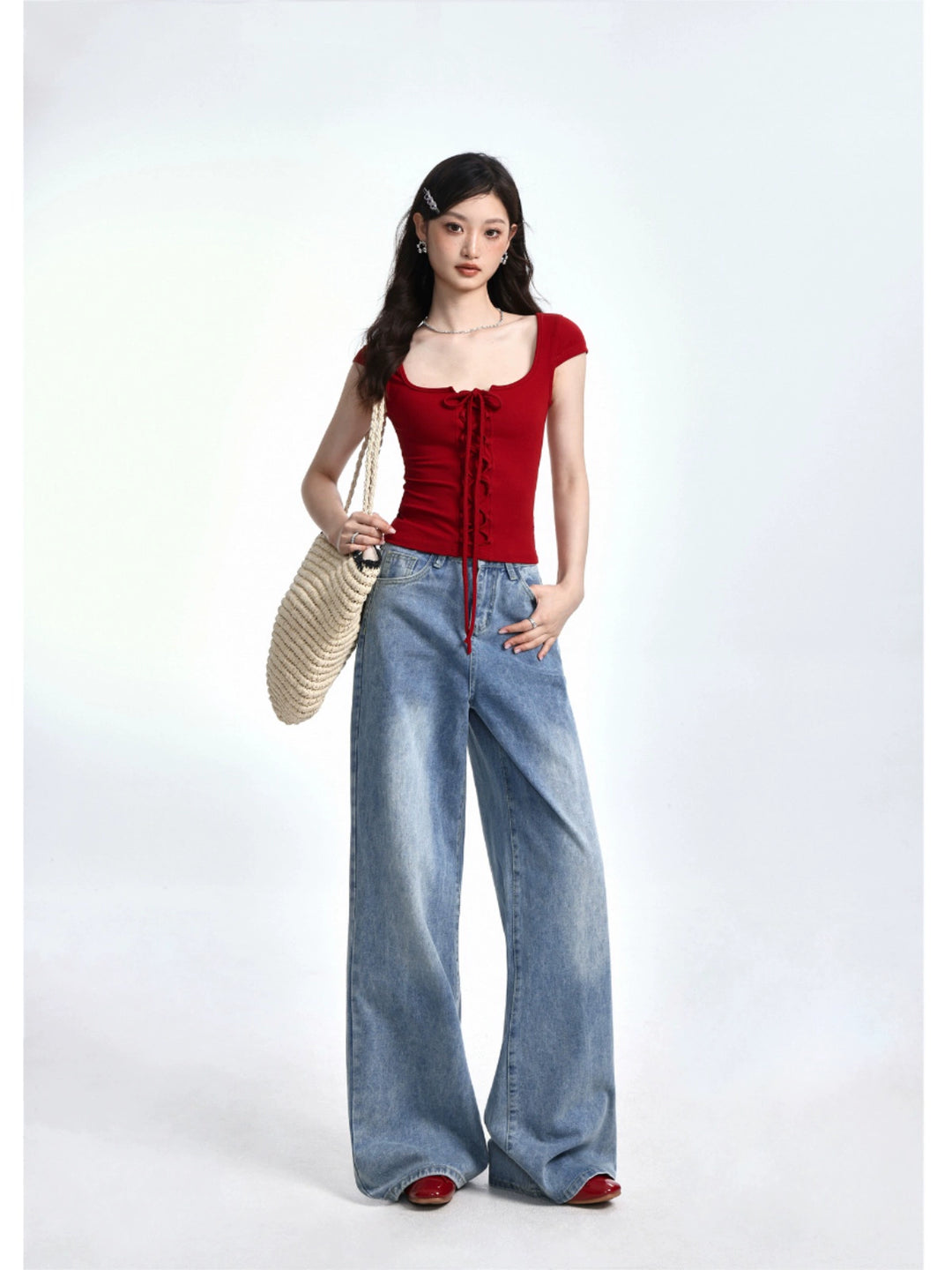 Strappy Lace-Up Short Sleeve Top