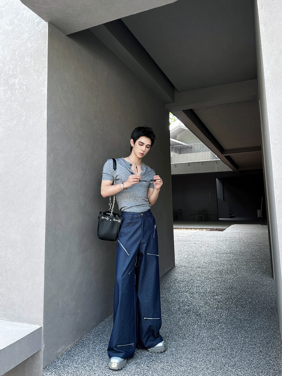 Loose Straight Wide-Leg Zipper Jeans