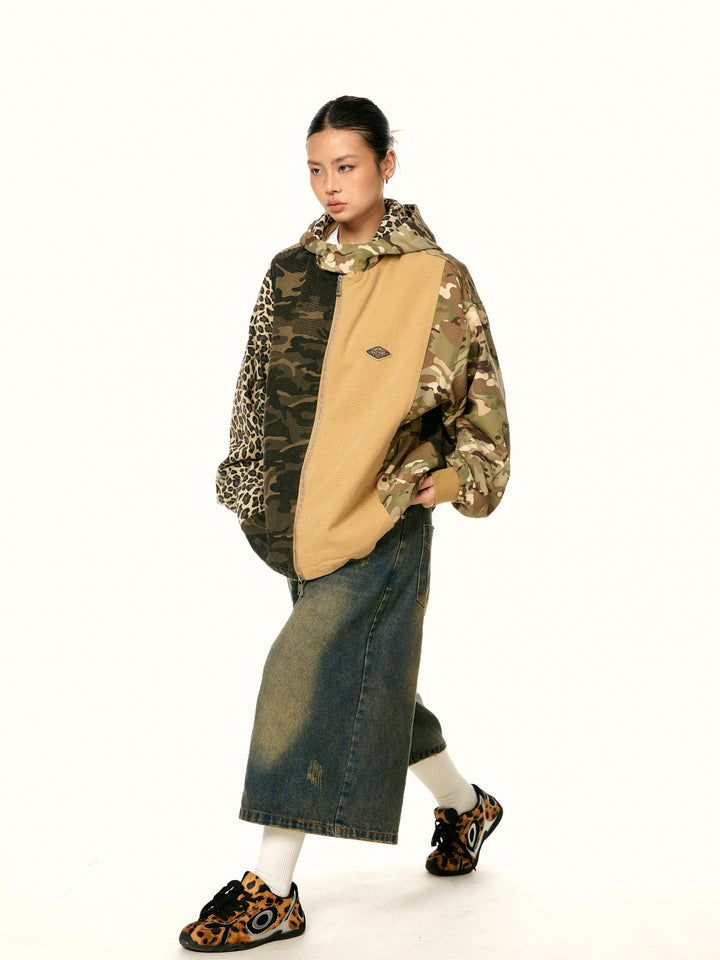 Camouflage Leopard Print Hooded Jacket