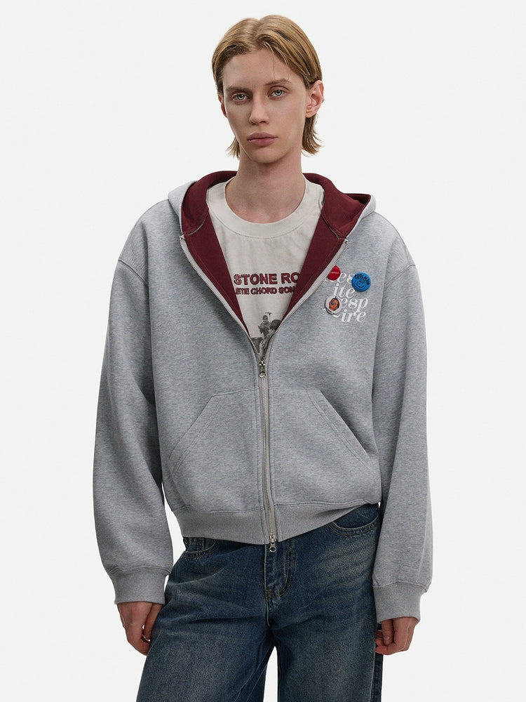 Retro dobbelt lynlås hætte sweatshirt cardigan