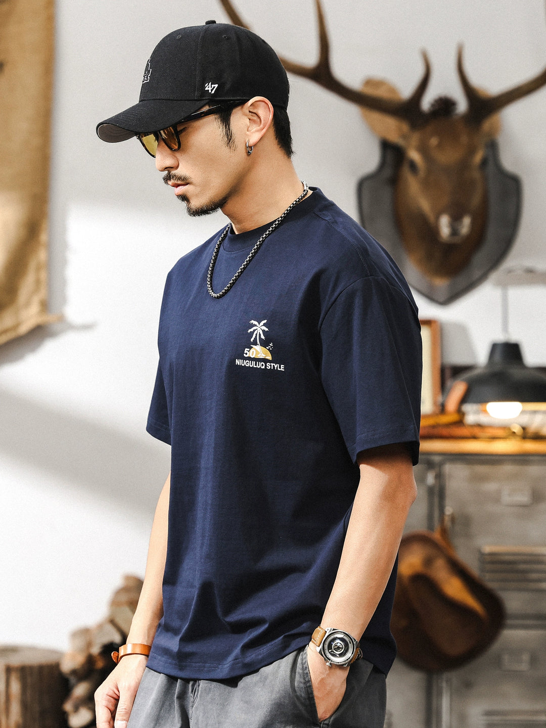 ショートスリーブルーズフィットプルオーバーTシャツ