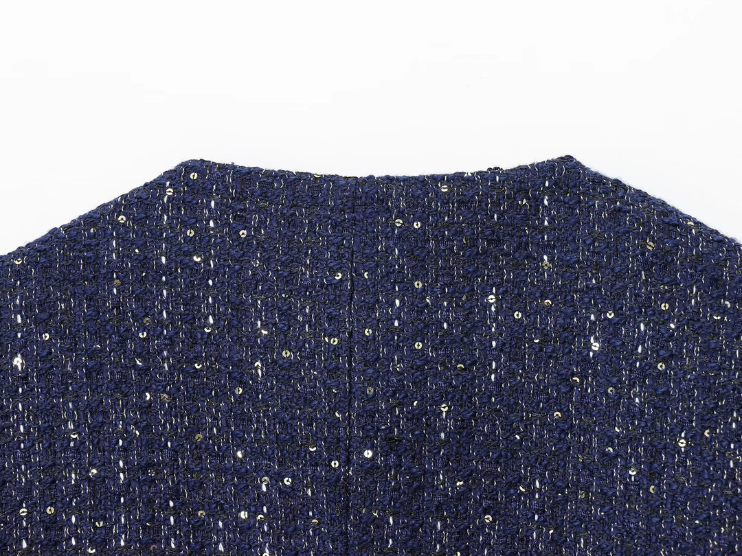 짧은 소매 트위드 가디건 재킷