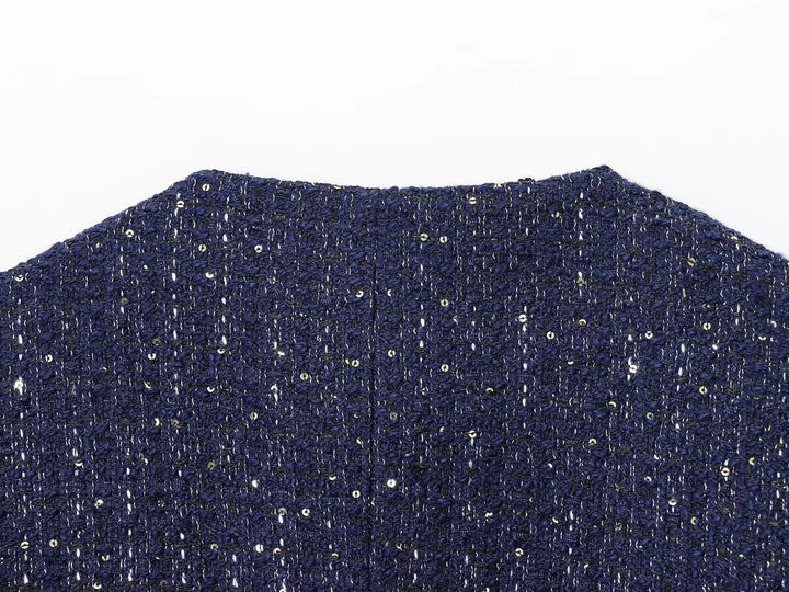 짧은 소매 트위드 가디건 재킷