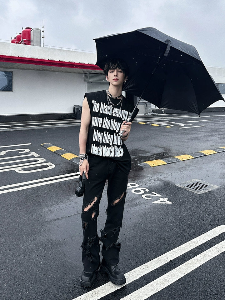Sleeveless Graphic Loose Fit Street Vest