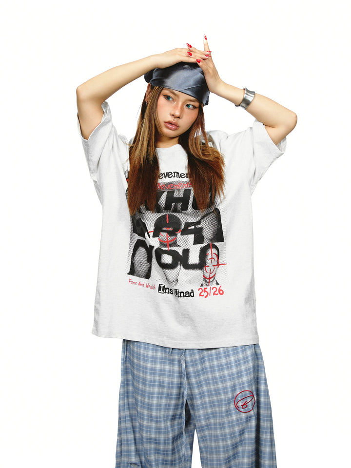 レトログラフィックプリントルーズショートスリーブTシャツ