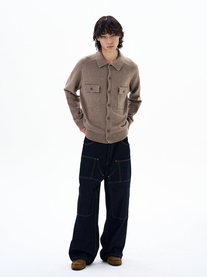 Lapel Button-Up Knit Cardigan