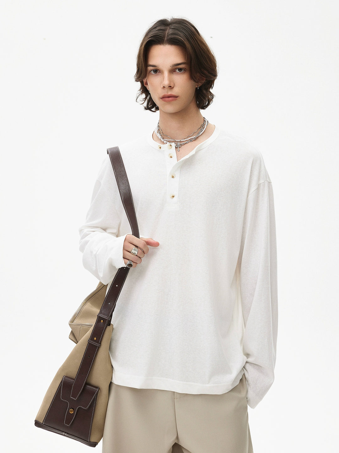 Henley Krave Langærmet Pullover Skjorte