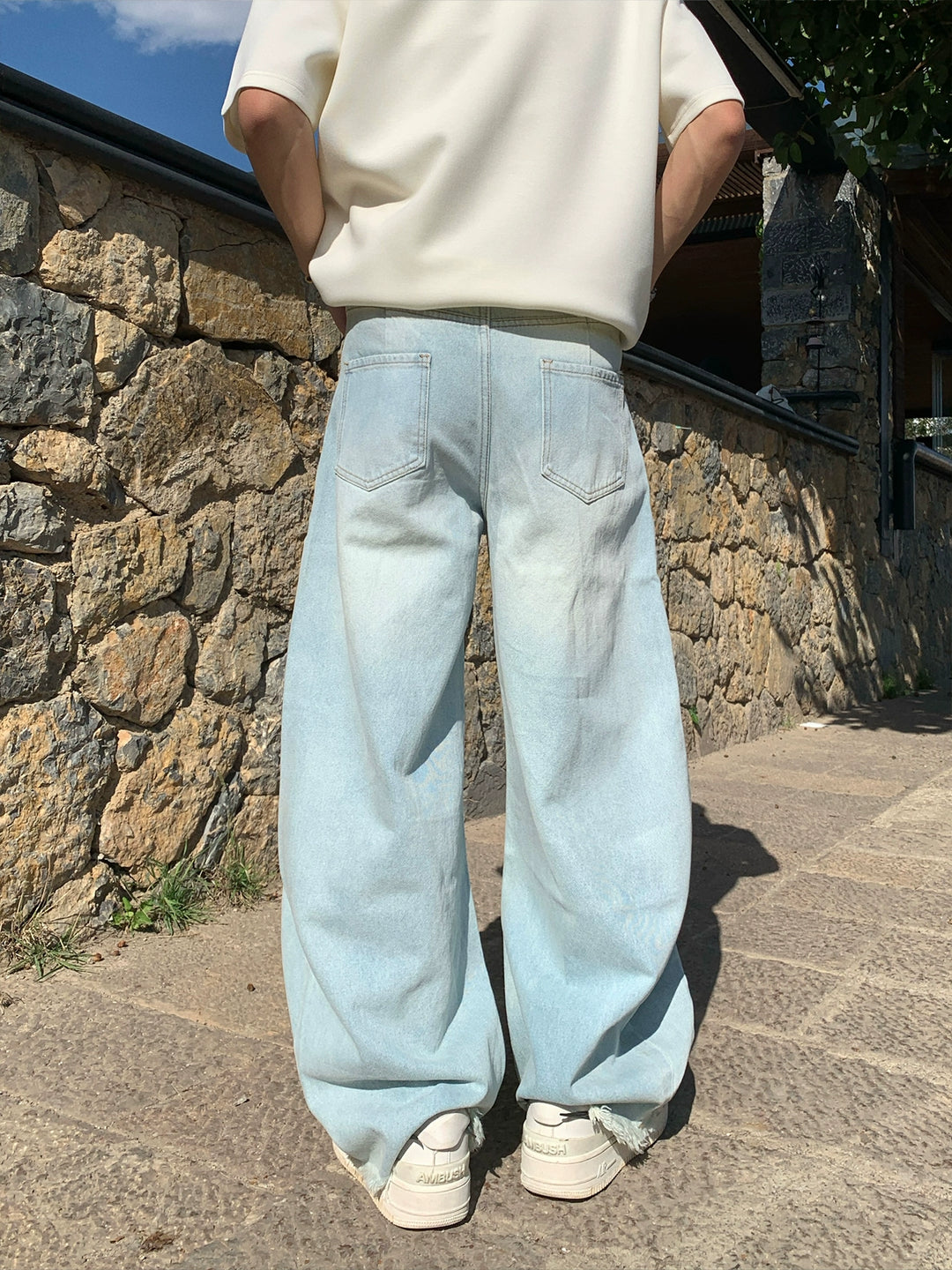 Ripped Wide-Leg Raw Edge Jeans
