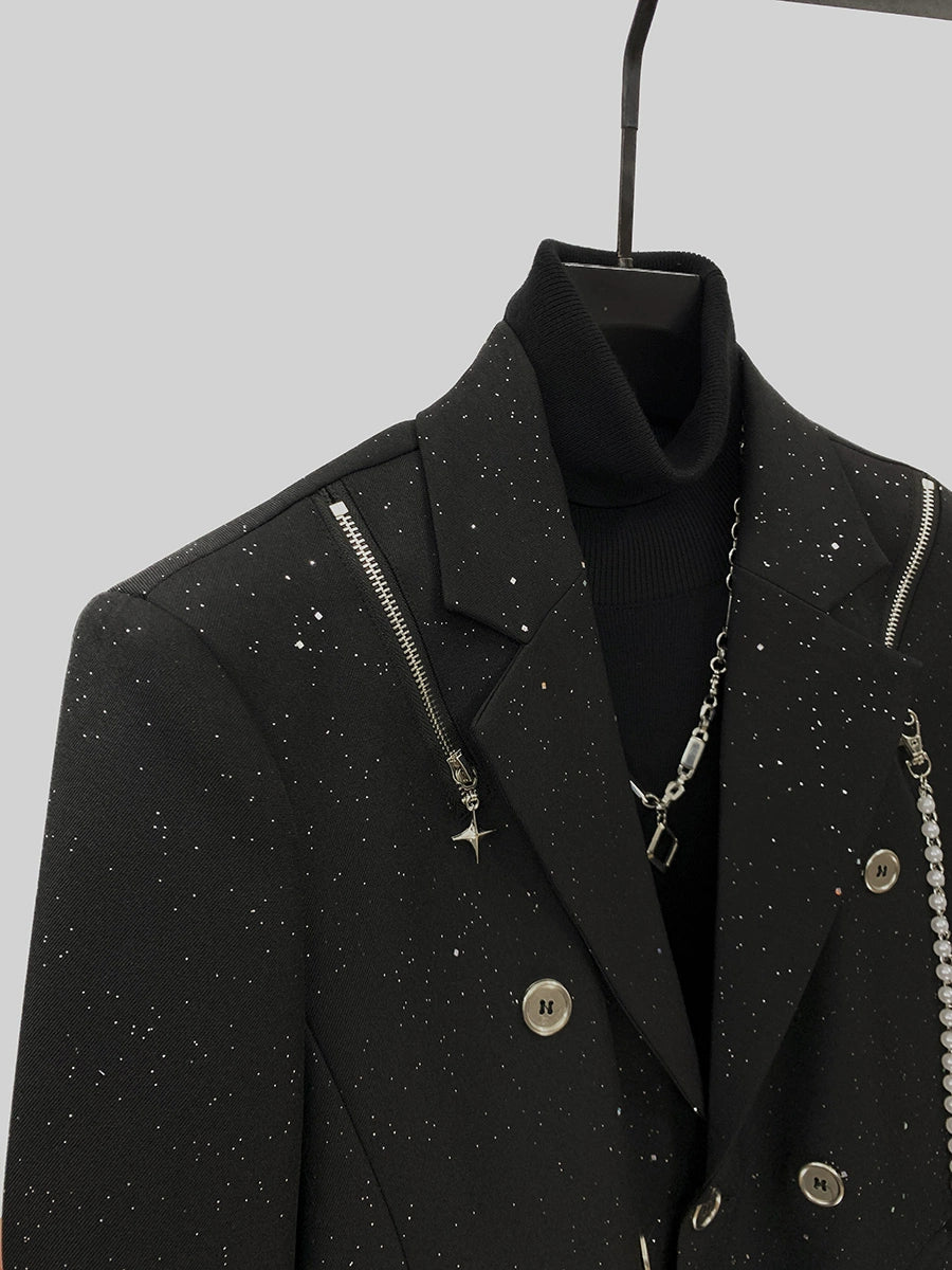 Zipper Detail Double-Breasted Casual Suit