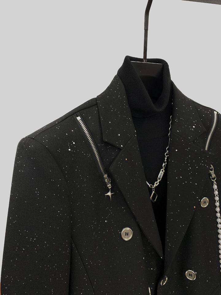 Zipper Detail Double-Breasted Casual Suit