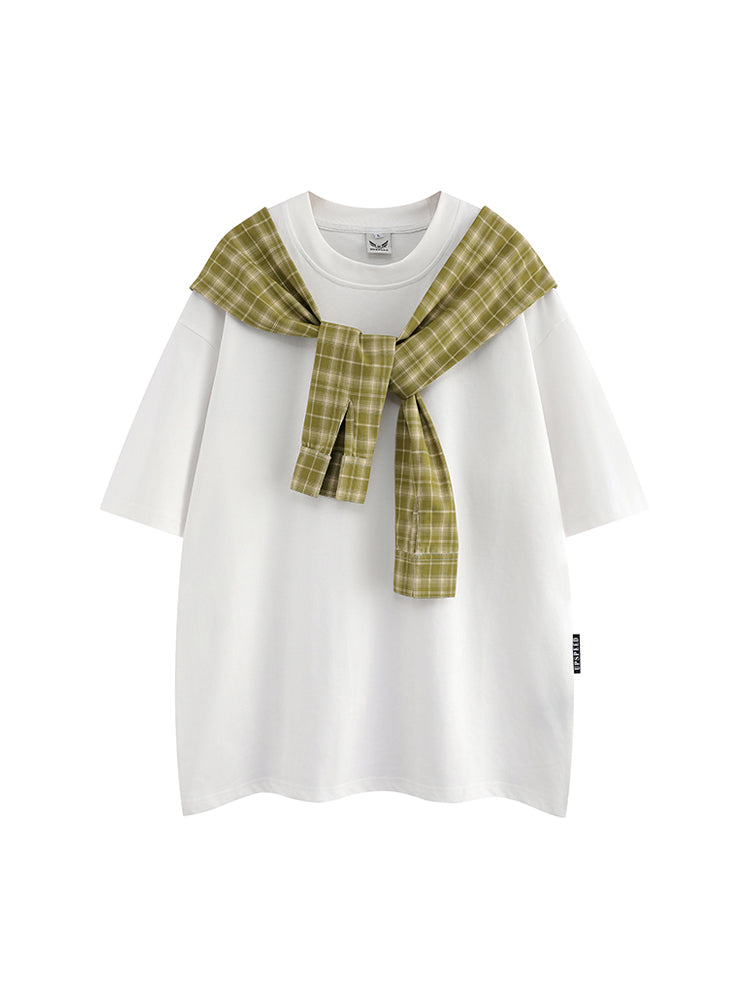 Plaid sjal kortærmet T-shirt