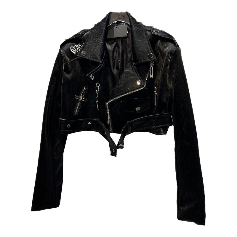 PU Leather Embroidered Motorcycle Jacket