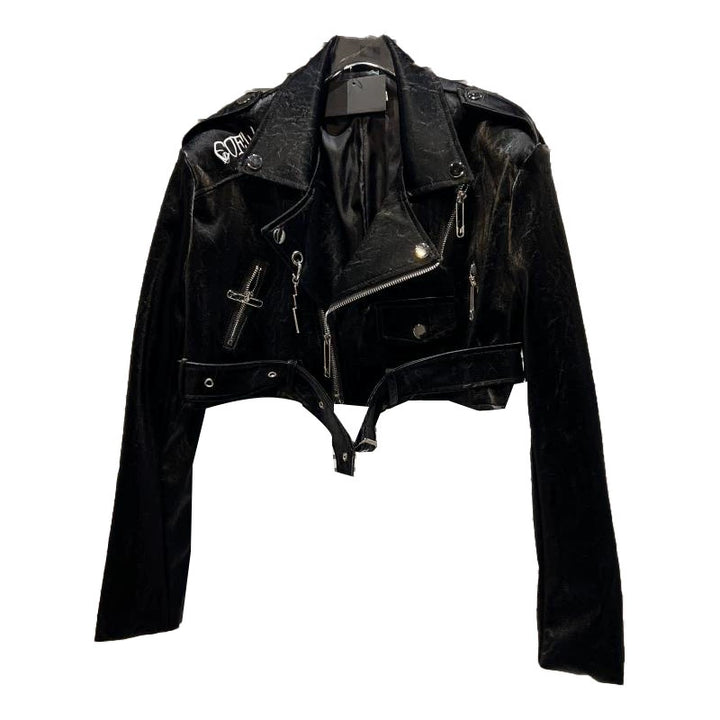 PU Leather Embroidered Motorcycle Jacket