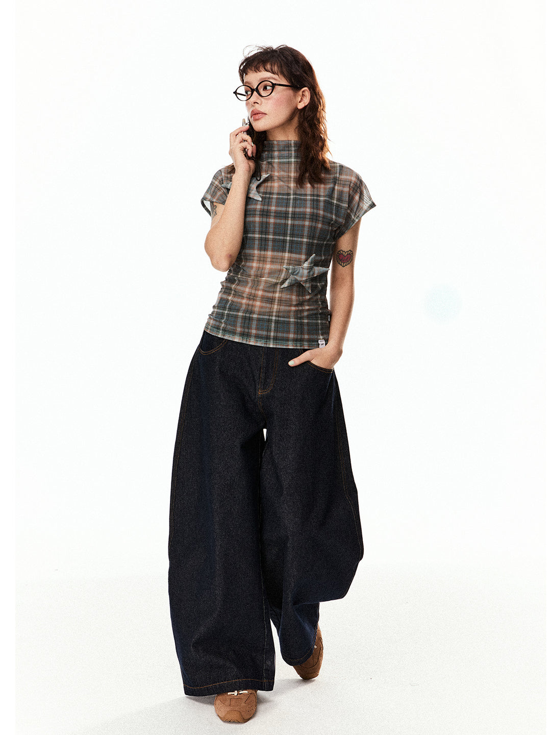 Mesh Star Patch Turtleneck Top
