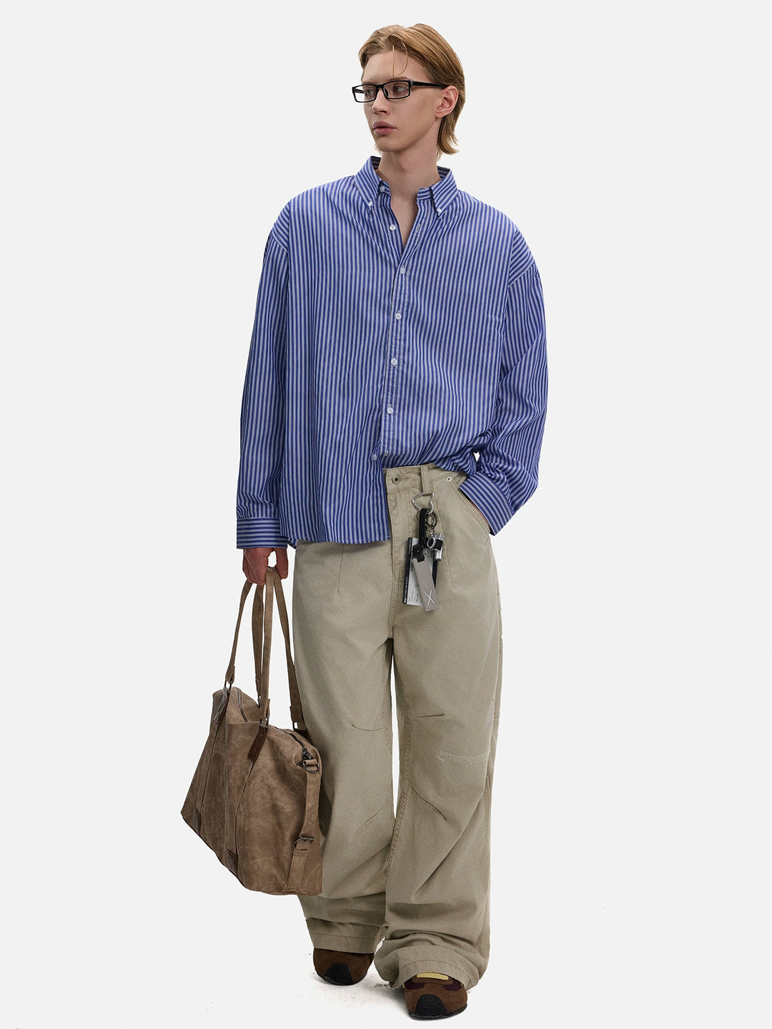 Stribet langærmet løs skjorte