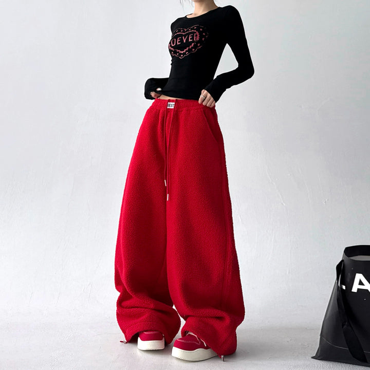 Polar Fleece Wide Leg Cuffed Pants