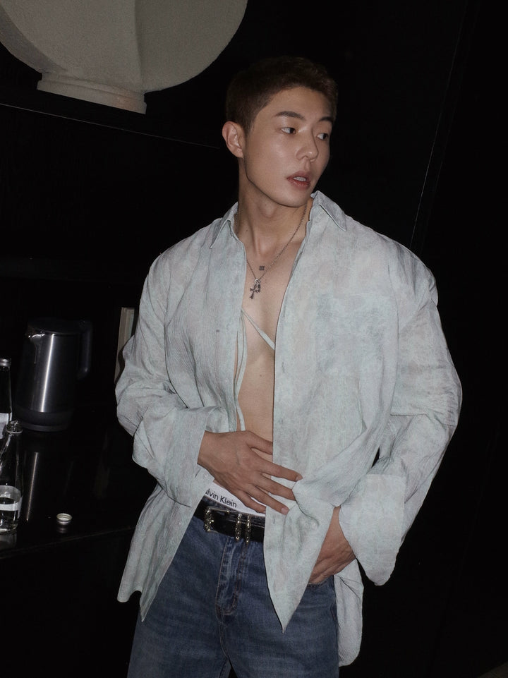 Lace Long-Sleeve Casual Button-Up Shirt