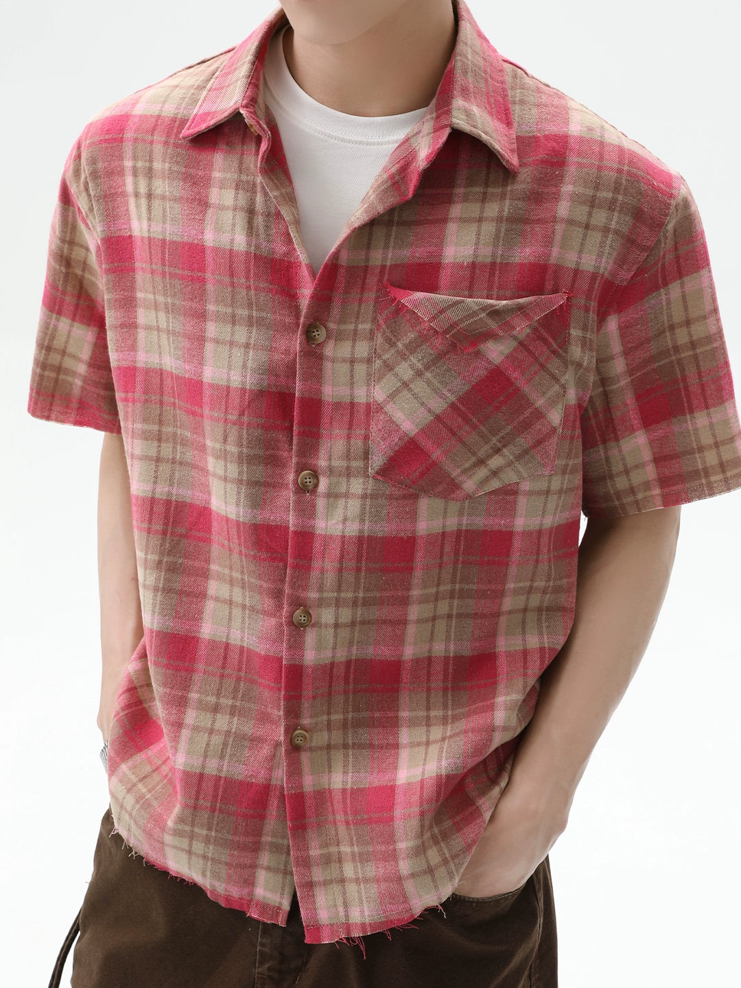 Loose Fit Plaid Short Sleeve Shirt