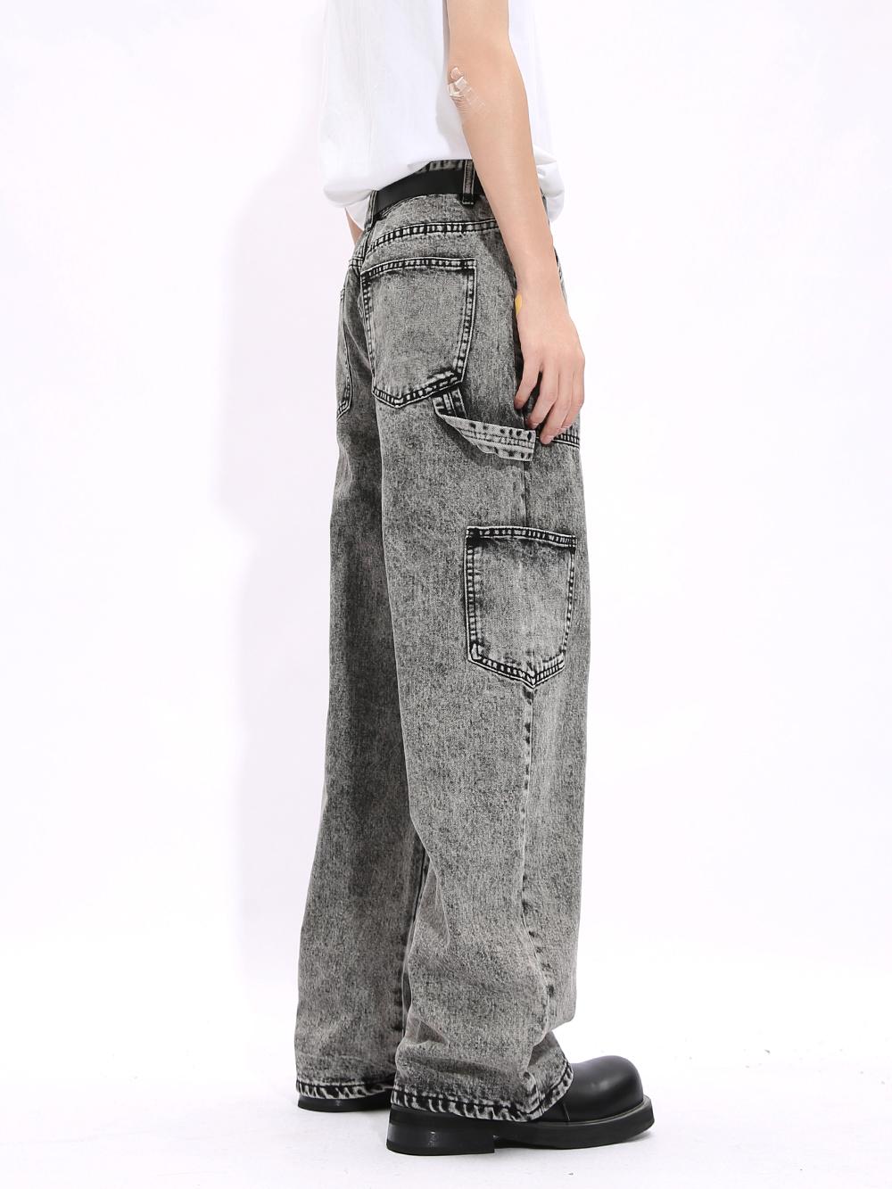 Gray Straight Leg Denim Cargo Pants