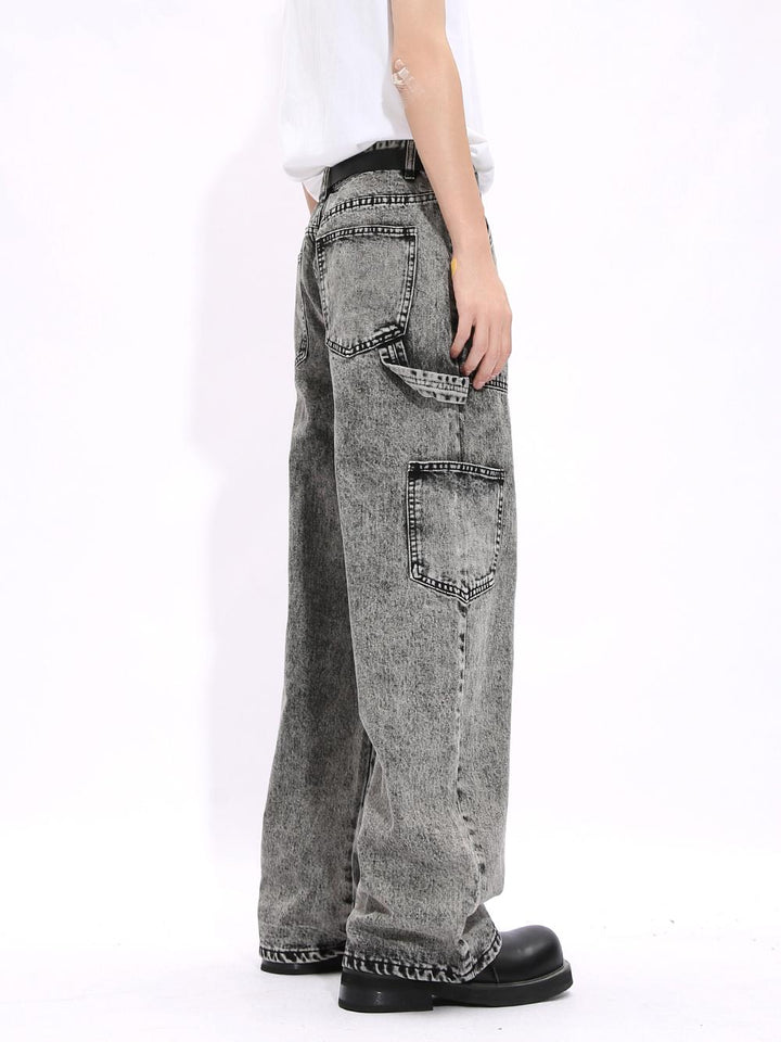 Gray Straight Leg Denim Cargo Pants