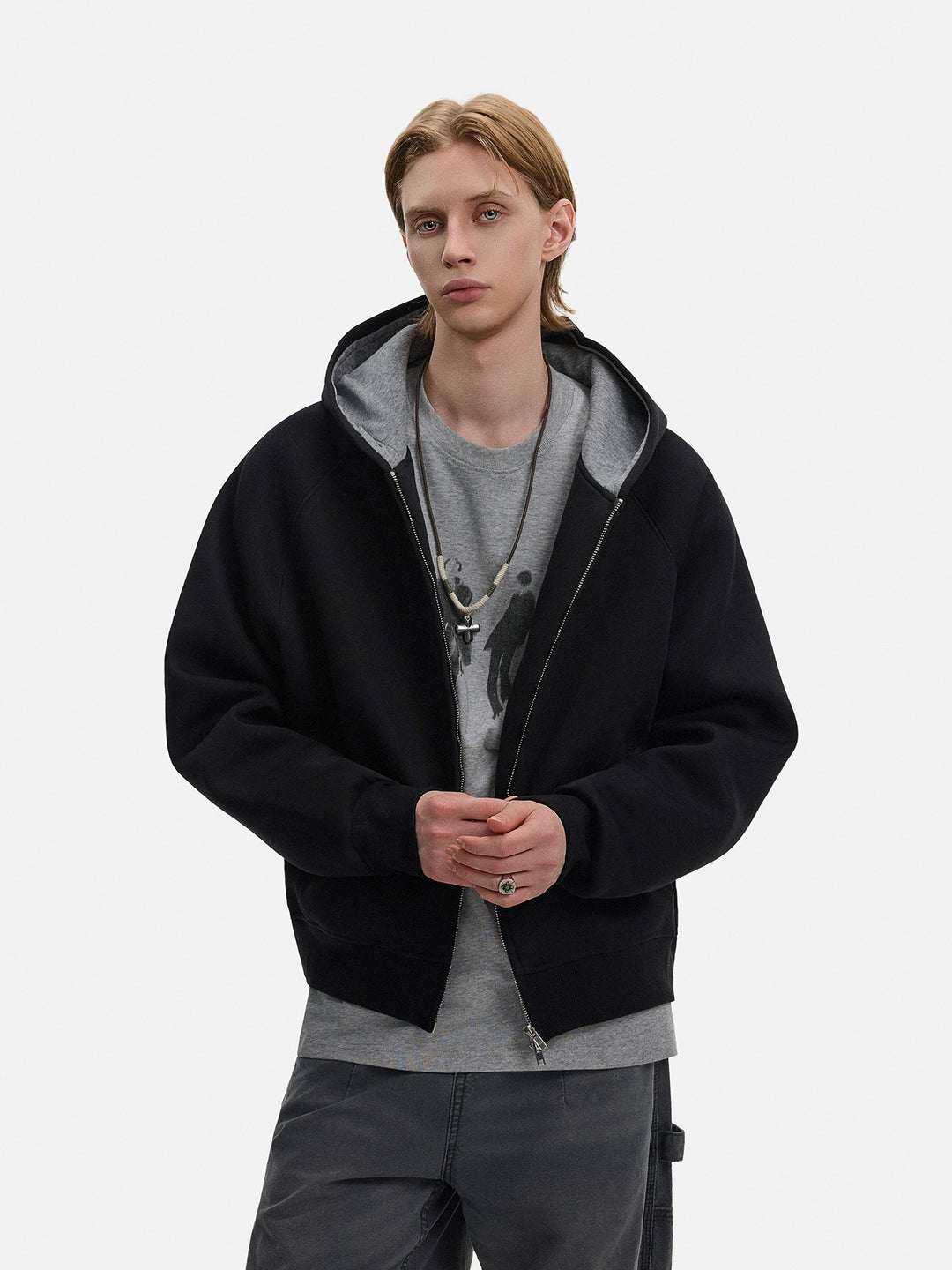 Tung bomulds zip-up hættetrøje