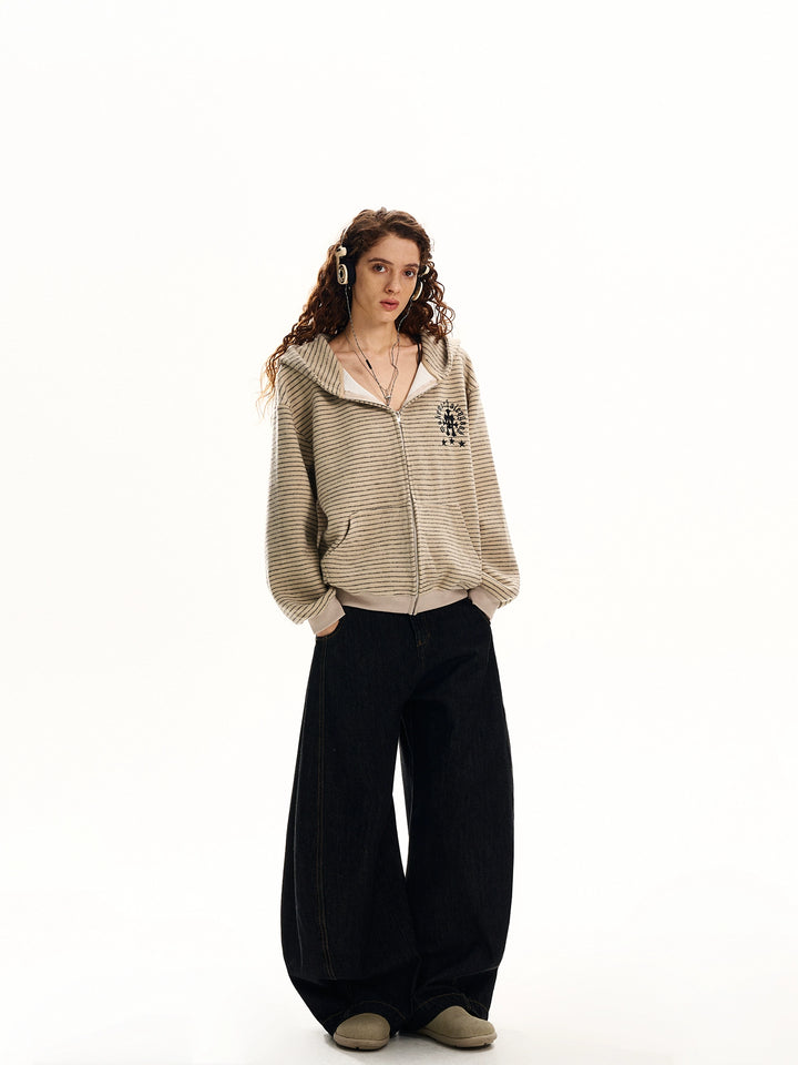 Randig zip-up huvtröja med cardigan
