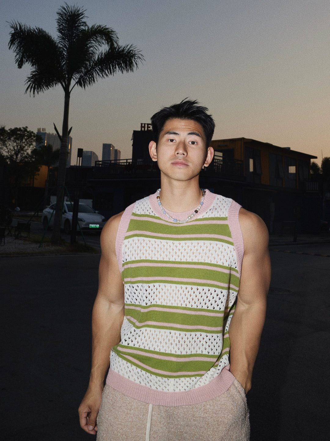 Knit Striped Vacation Style Sleeveless Vest